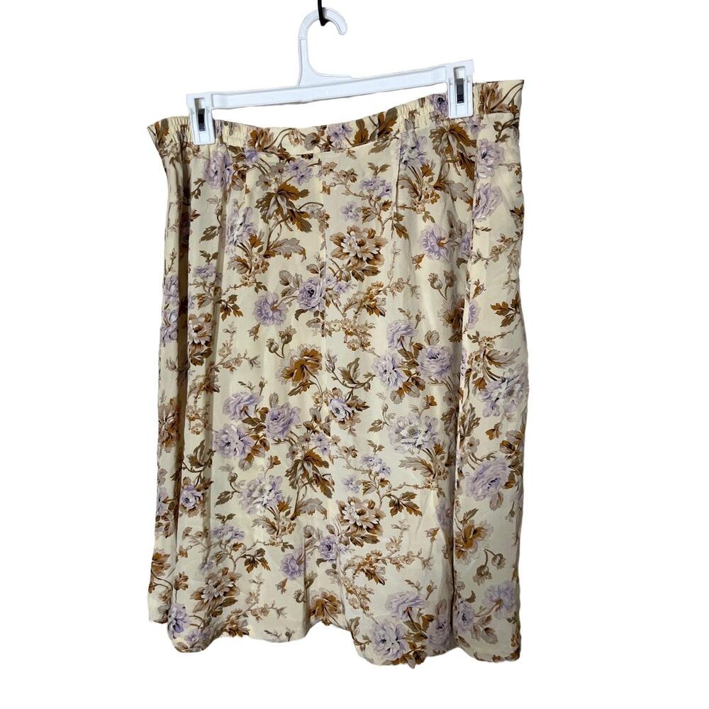 Vintage EVAN-PICONE Womens Skirt Size 20W Cream Floral Silk Elastic Waist